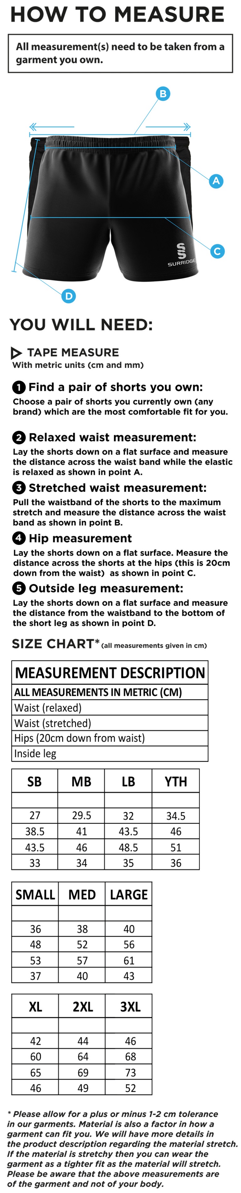 Alvanley CC U11-13-15'S Dual Gym Short - Size Guide