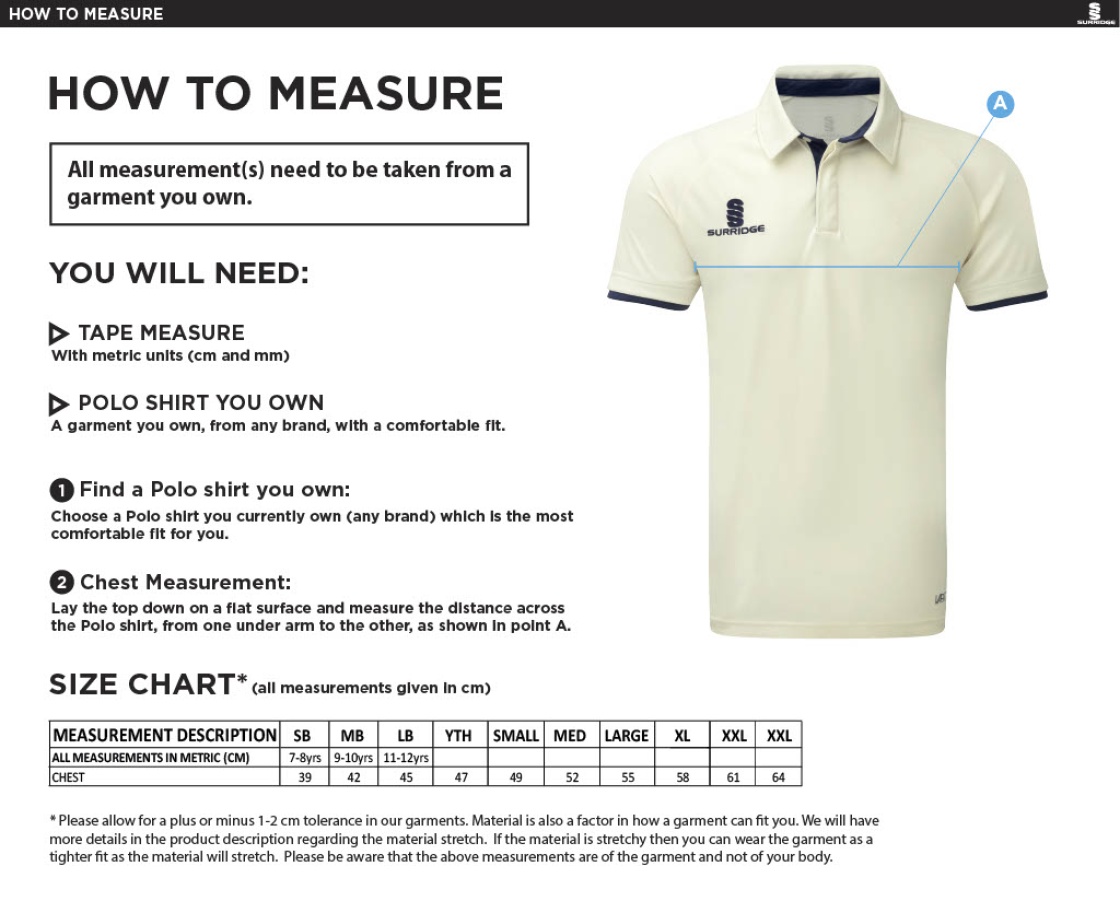 Alvanley CC Ergo Short Sleeve Shirt - Size Guide