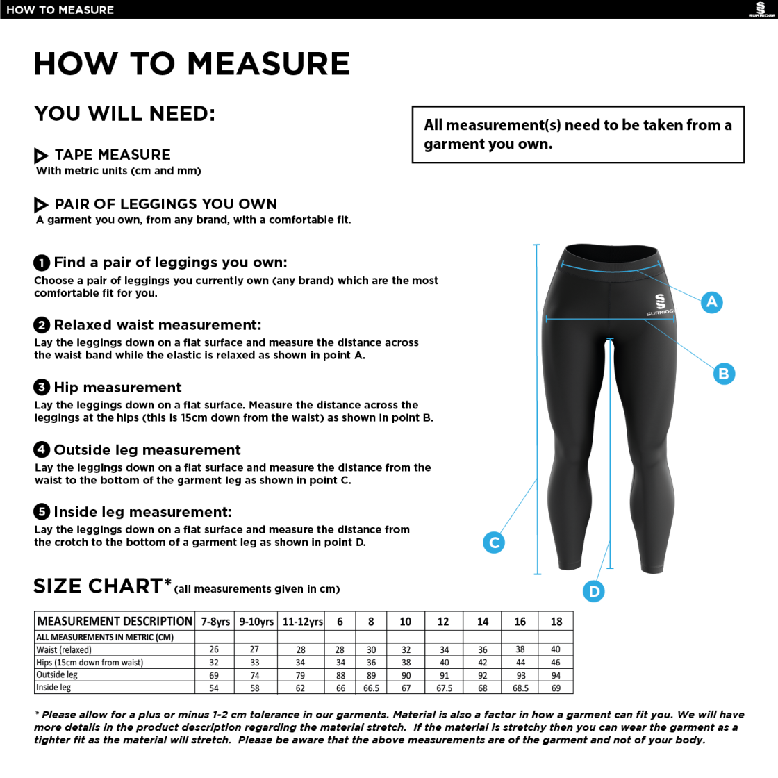 Alvanley CC U11-13-15'S Full Length Leggings - Size Guide