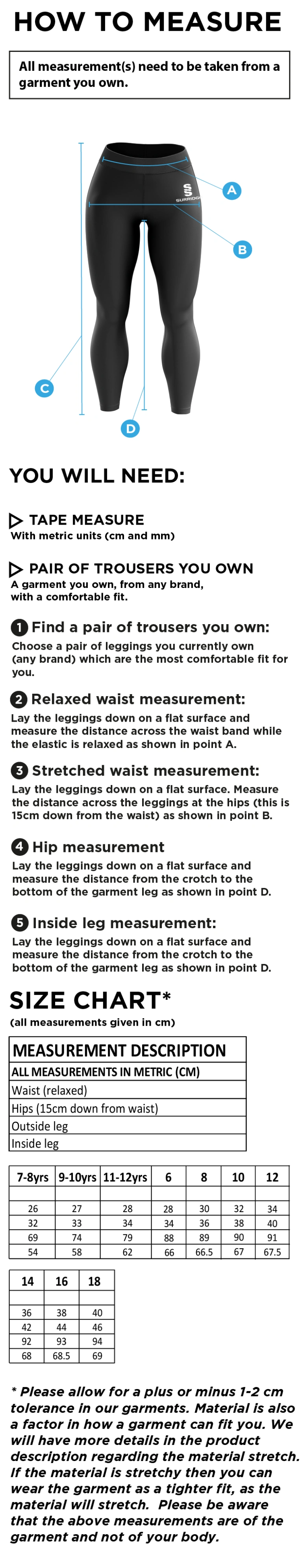 Alvanley CC Performance Full Length Leggings - Size Guide