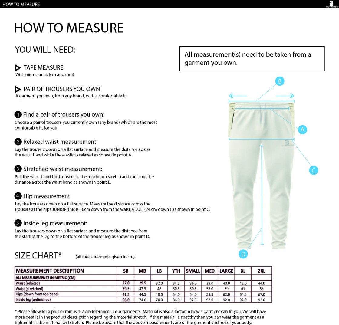 Alvanley CC Blade Playing Pants - Navy - Size Guide