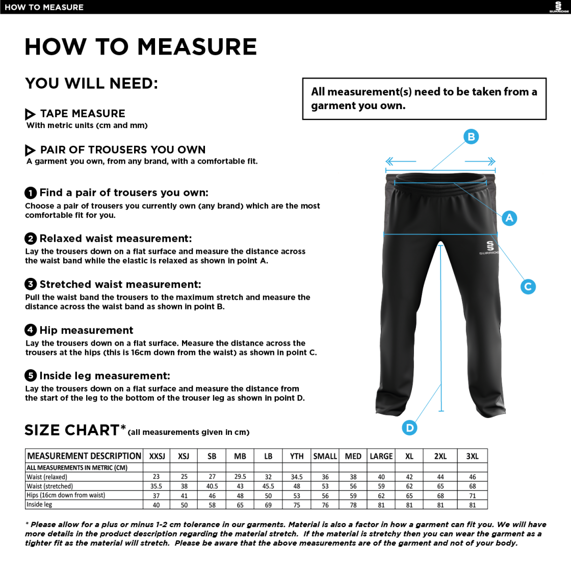 Alvanley CC Red Army Poplin Track Pant - Size Guide